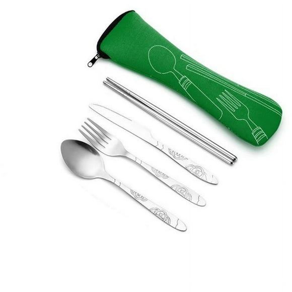 Zhuge Juego de cubiertos de viaje de acero inoxidable portátil para llevar a cualquier parte, verde