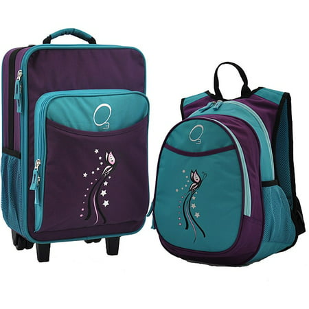 O3 Kids "Turquoise Butterfly" Pre-School 2-piece Backpack and Suitcase Carry On Luggage Set