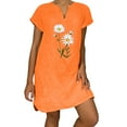 thumbnail image 3 of Feancey Linen Dress for Women Summer Short Sleeve Notch Neck Mini Dresses Loose Fit Casual Floral Printed Tshirt Dress Boho Beach Vacation Dresses Orange M, 3 of 7
