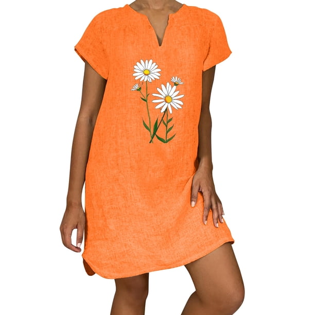 Sexy Vestidos Cortos de Verano para las Mujeres 2025 Moda Suelta de Ocio Vestido de Manga Corta con Cuello en V, Vestido Casual de Rodilla