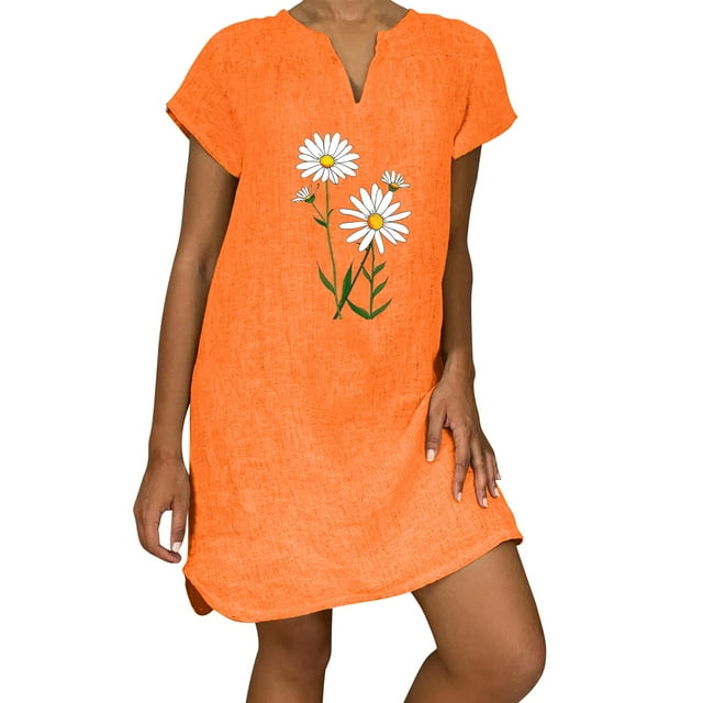 Sexy Vestidos Cortos de Verano para las Mujeres 2025 Moda Suelta de Ocio Vestido de Manga Corta con Cuello en V, Vestido Casual de Rodilla