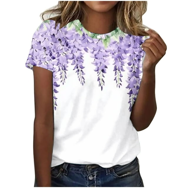 Liquidation d'Été Staron Hauts d'Été Amples pour Femmes Manches Courtes Col Rond Hauts Graphiques Basiques Tendance T-Shirts de Mode