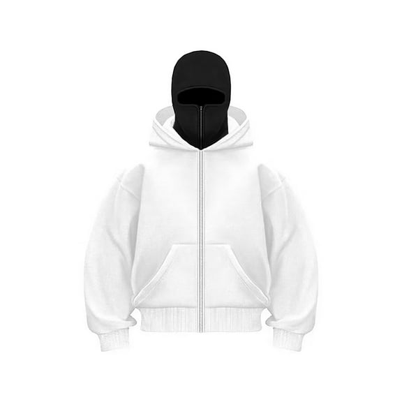 idosla Balaclava Hoodie with Built In Balaclava, Double Hooded Zip Jacket Wind-resistant Winter Hoodies (White, XXL)