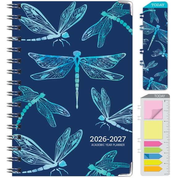 2026-2027 Excello Brands 5.5" x 8" Academic Year Hardcover Fashion Planner, Weekly/Monthly, 14 Month, Dragonflies