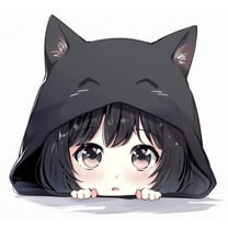 Peeking Anime Girl with Black Cat Hat Car Decal, Waterproof Kawaii Cute Stickers for Car, Truck, SUV, Motocycle, Bike, Car Accessories for Chibi Girl is Sneaking for Girls and Teens (Black Cat)