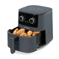 Holstein Housewares 4.4QT Air Fryer. Your All-in-One Culinary Solution. Air fry, roast, bake or grill. Adjustable temperature and time, Hot air technology and Dishwasher Safe, 1400W, Grey