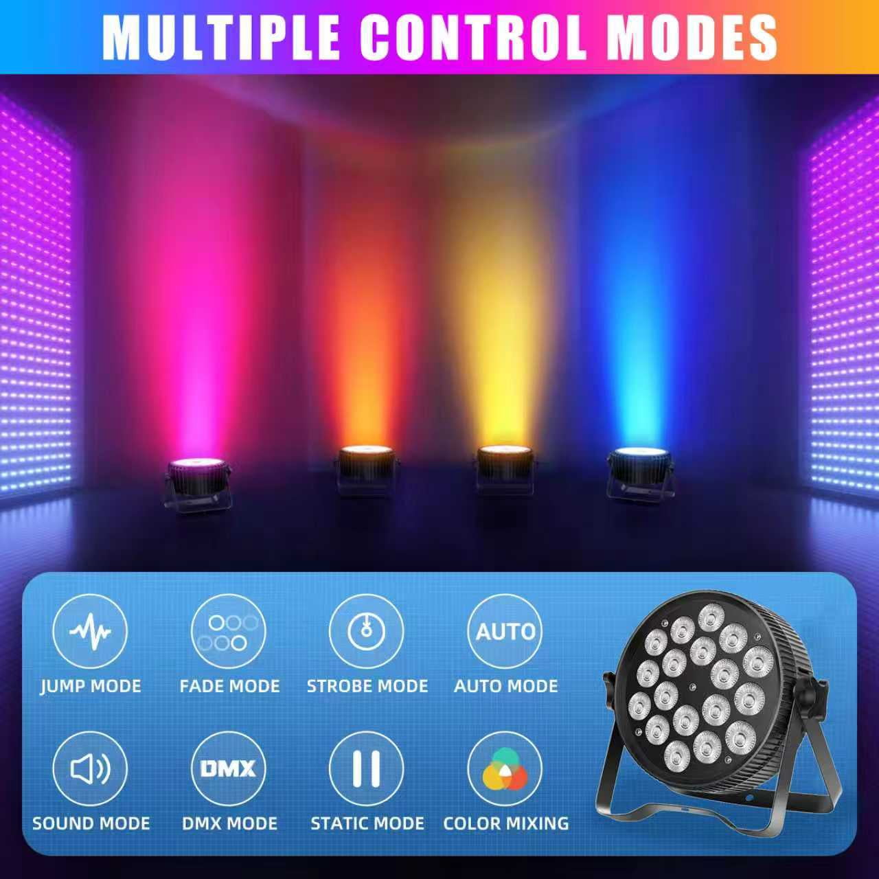 LED Stage Par Lights LED 18X18W water proof DJ Stage Lights RGBWA+UV 6in1 Wash/Strobe Effect DMX512 Control Sound Activated Aluminum Alloy Shell Uplighting Lights for Concerts