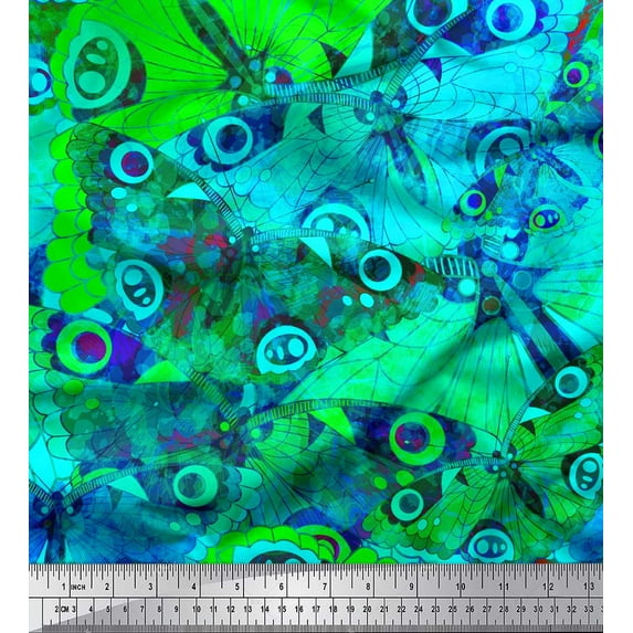 Soimoi Green Georgette Viscose Fabric Colorful Butterfly Print Fabric by Yard 42 Inch Wide