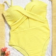 thumbnail image 4 of Women's Solid Color Spaghetti Strap Push Up Hollow One-Piece Bikinis Swimsuit Beachwear Bathing Suit For Women Yellow M, 4 of 5