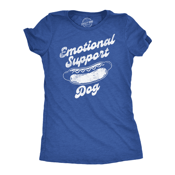 Womens Funny T Shirts Emotional Support Dog Sarcastic Hotdog Graphic Tee Womens Graphic Tees