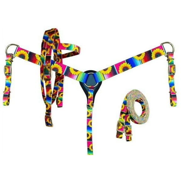 Showman Pony Serape & Sunflower Print Nylon Headstall & Breast Collar Set