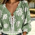 thumbnail image 4 of Edvintorg Casual Tops for Women Plus Size Fashion Printed V Neck Loose Blouse 3/4 Length Sleeve Pullover Shirt Womans Clothes Green L, 4 of 6