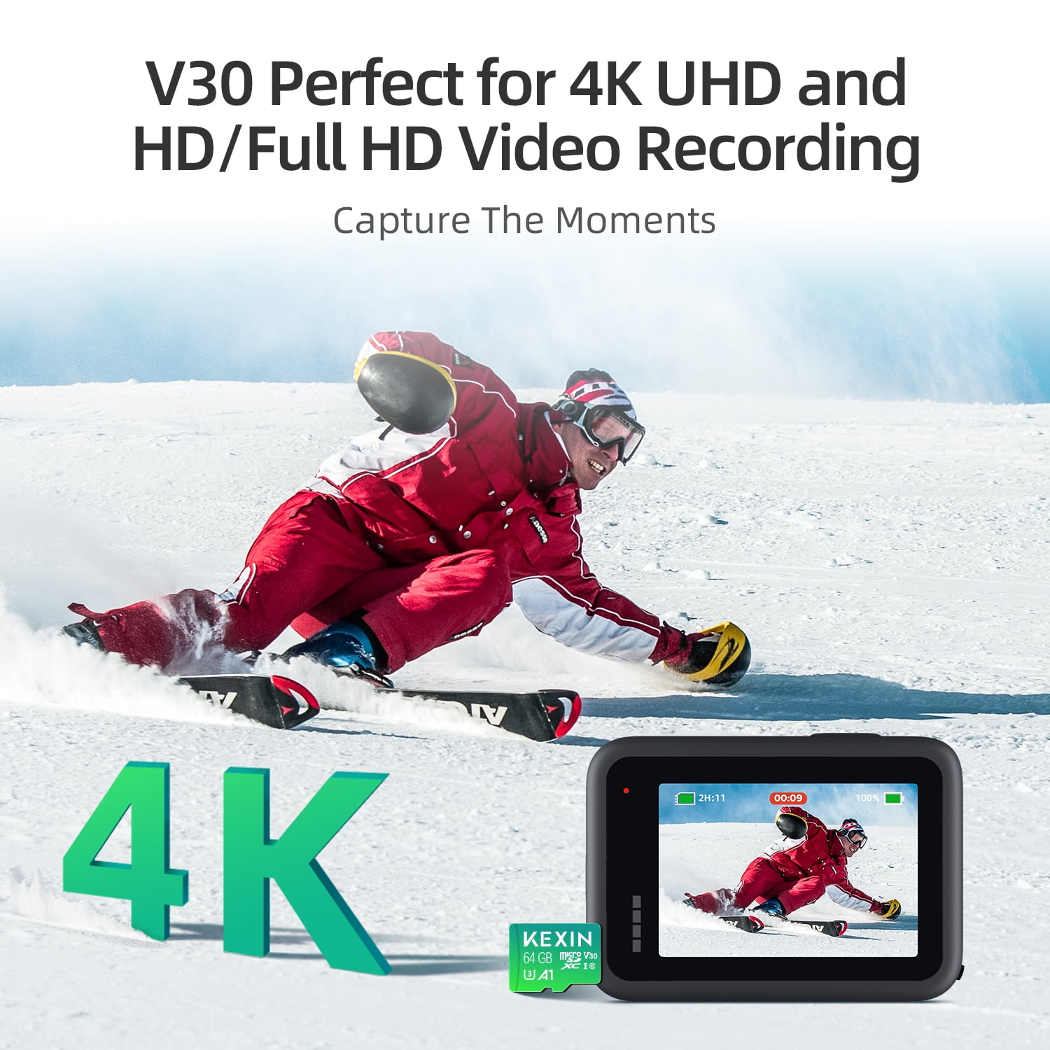 KEXIN 64GB SDXC Card with Adapter, Class 10 U3 High Speed Memory Card for Camera/ Drone/Dash Cam/Nintendo Switch/Tablet, 3pack
