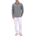 thumbnail image 2 of INSPIRE CHIC Men's Textured Polo Shirts Long Sleeve Quarter Zip Golf Top S Gray, 2 of 6
