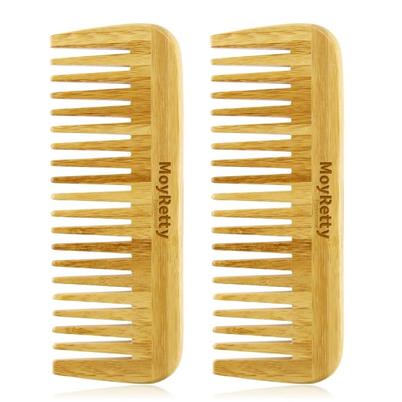 MoyRetty 2 Piezas Peine de Bambú Cepillo de Dientes Anchos Hecho a Mano de Madera de Bambú Natural Antiestático para Desenredar y Peinar Cabello Húmedo o Seco Rizado Grueso Ondulado o Liso para Hombre