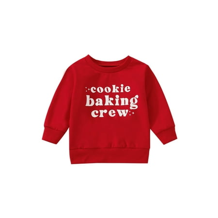

Canrulo Toddler Baby Girl Boy Christmas Outfit Crewneck Sweatshirt Letter Print Long Sleeve Sweater Shirt Fall Clothes Red 3-6 Months