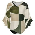 thumbnail image 5 of Sage Green Simple Shapes Women's V-Neck Blouse With 3/4 Ruffled Bell Sleeves Casual Top Ladies Blouses, 5 of 7
