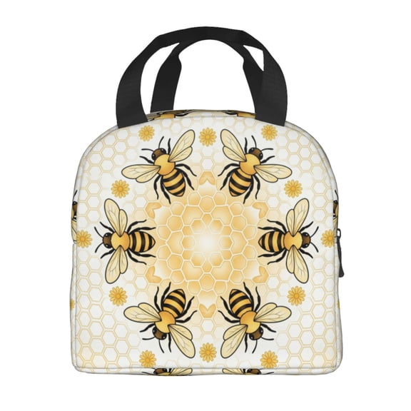 Bees Honeycomb Insulated Lunch Bag For Women Men Reusable Lunch Box Cooler Bag Large Leakproof Lunch Tote For Adult Work Picnic Camping Beach Office