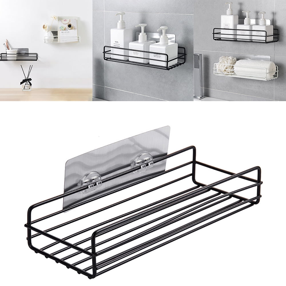 Iron Kitchen Bathroom Shower Shelf Storage Suction Basket Caddy Rack