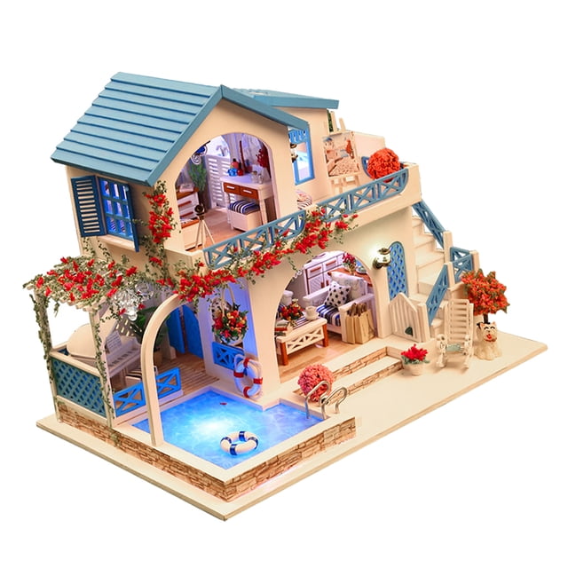 1:24 Kit De Proyecto De Miniatura De Artesanía De Escala DIY Modelo De Casa De Muñeco De Madera De Estilo Europeo De Madera Sunnimix Casa de muñecas de madera DIY