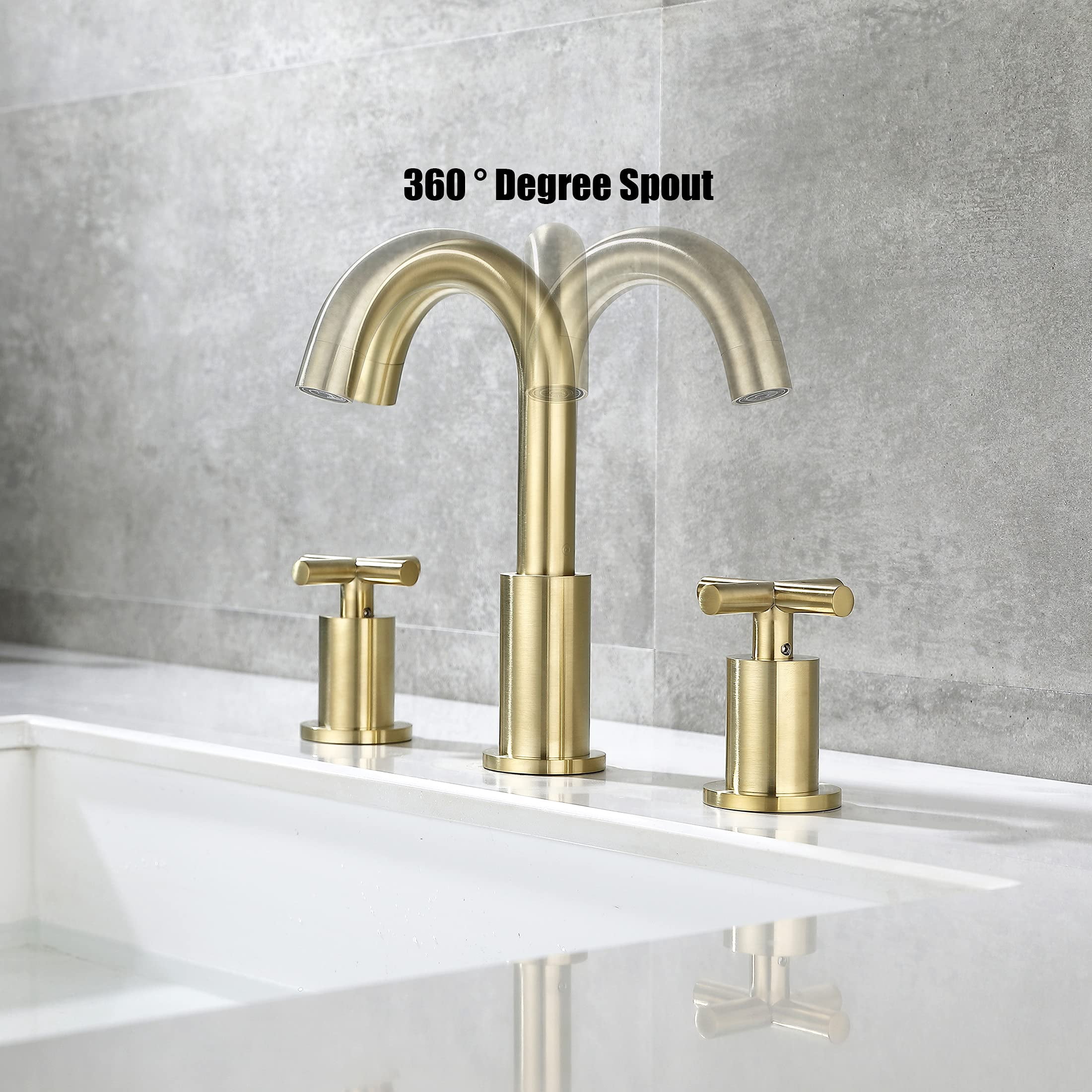 Adorer 8 Inches Widespread Bathroom Faucet, 3 Hole Brushed Gold Bathroom Sink Faucet with Pop-up Drain - 32133BG