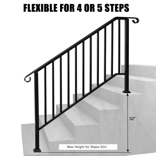 Matte Black Outdoor 4 Level Iron Handrail, Suitable for Gardens, Residential Buildings, Commercial Office Buildings, Hotels