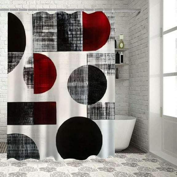 BCIIG Circles Squares Bathroom Decoration Set with Hooks, Colorful Luxury Graphic Printed Polyester Cloth Shower Curtain for Bathroom Decoration Set with Hooks 36"x72