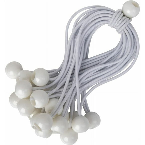 nipocaio Bungee Cords with Balls - 25 x 15cm Pack Universal Bungee Cords with Clips - Heavy Duty Bungee Webbing Perfect for Camping, Luggage & Tarps - White
