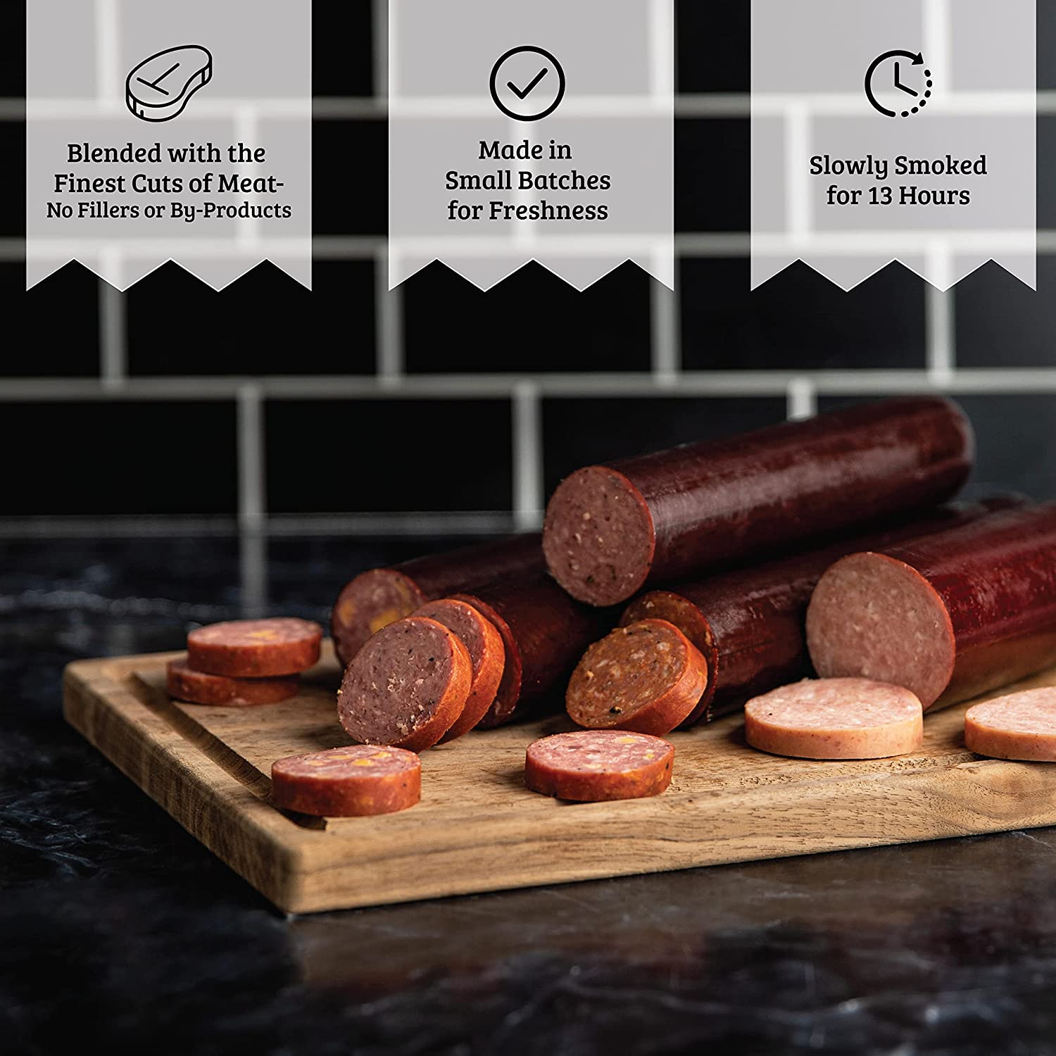 Farmers' Market Summer Sausage, Hickory Smoked Beef, Shelf Stable Sausage Roll, Ready To Eat, High Protein, Low Carb, Keto, Gluten Free, Charcuterie Meat, 24oz (Roasted Garlic, 2 Pack)