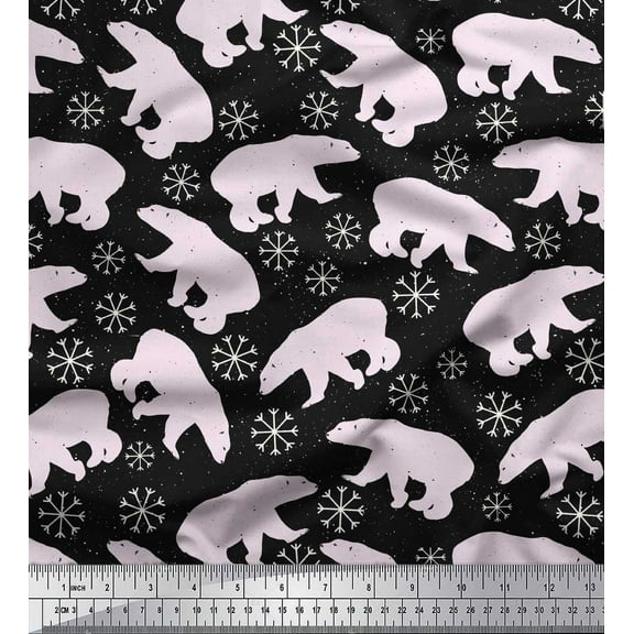 Soimoi Black Cotton Duck Fabric Snowflake & Polar Bear Animal Printed Craft Fabric by the Yard 42 Inch Wide