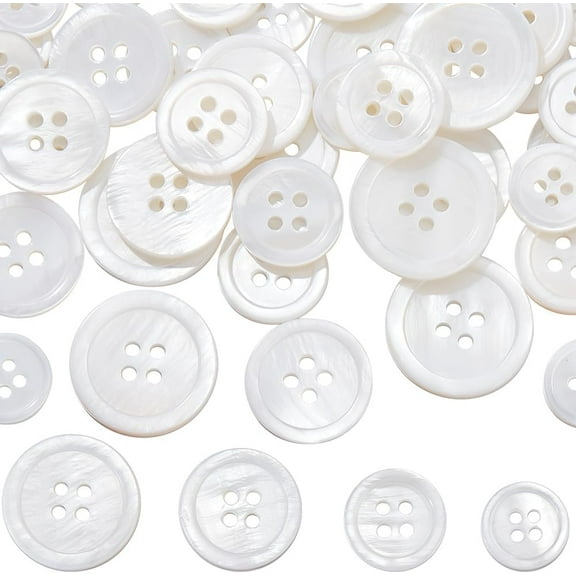 42Pcs Natural Shell Buttons 4 Holes Seashell Mother of Pearl White Flat Round Sewing Buttons for Cloth Coats Suits Jacket Blazers Jeans Skirts Craft Making Decorations 12/15/18/19.5mm White 1set