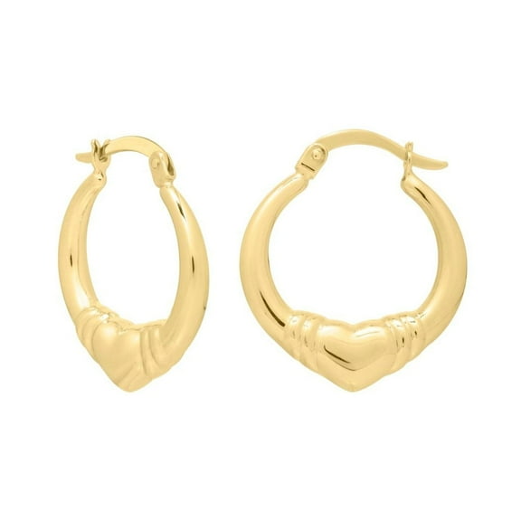 JewelStop 14k Yellow Gold Polished Finish 28.4mm x 24.9mm Large Heart Hoop Earrings with Hinged Clasp