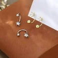 thumbnail image 4 of Solid 925 Sterling Silver Star Half Hoop Earrings Open Huggie Hoops for Women Teens CZ Star Hoop Earrings Ball Cuffs, 4 of 12
