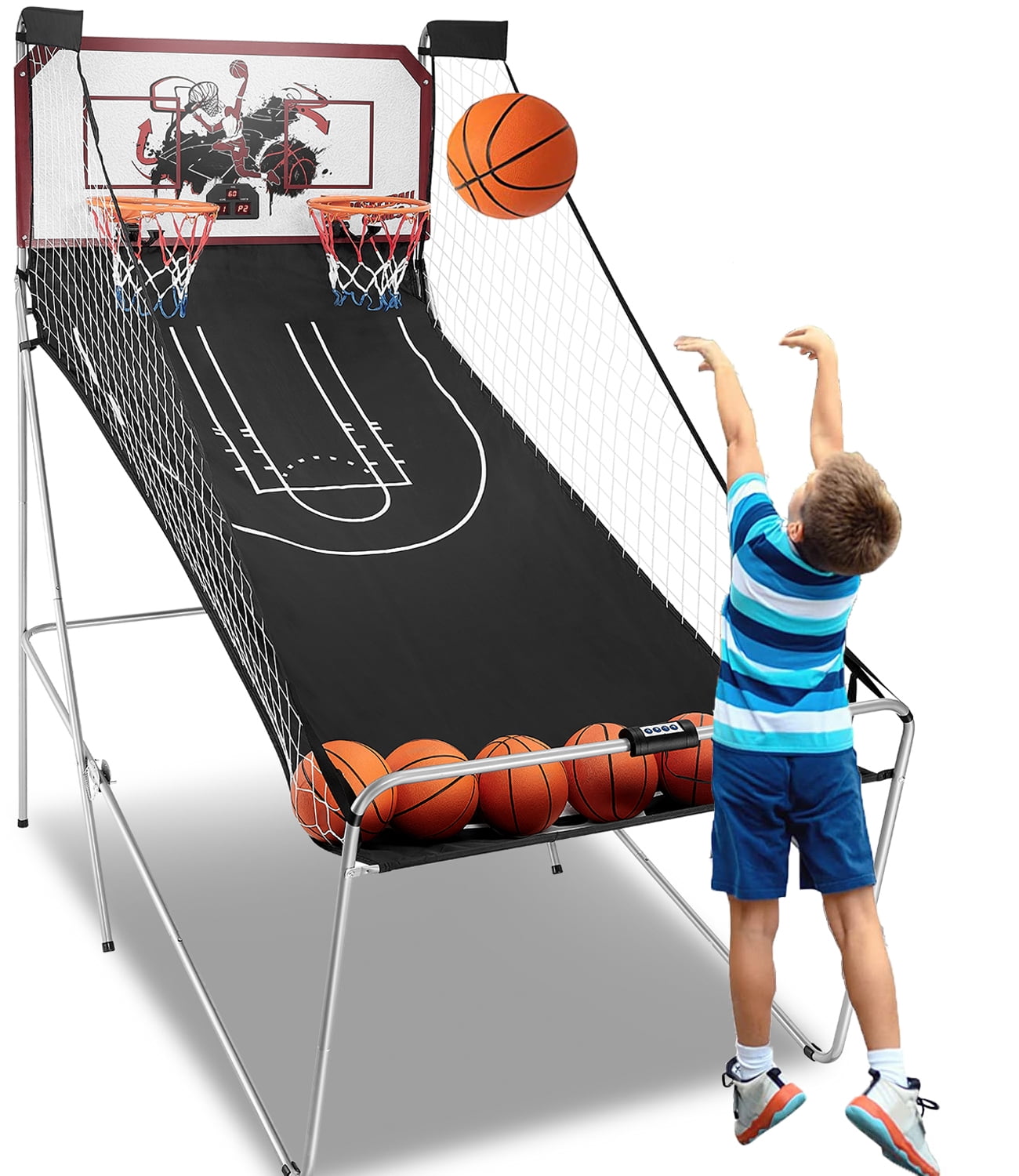 Foldable Arcade Basketball Game for Kids, BTMWAY Dual Shot Electronic