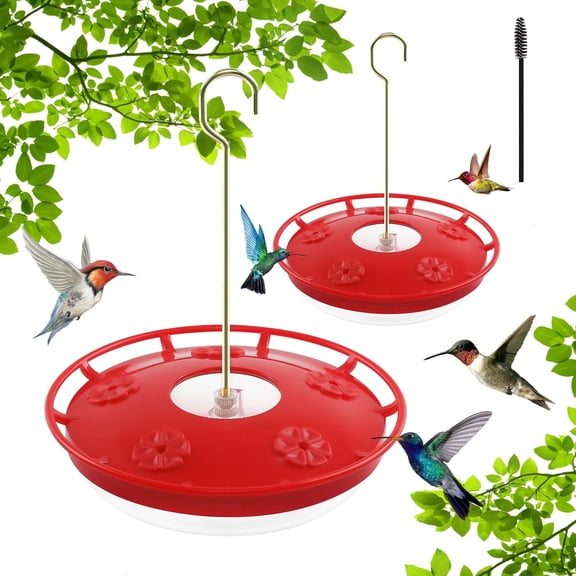 2 Pack 16 OZ Hummingbird Feeders for Outdoor, 5 Feeder Ports Ant Bee Proof Leak-Proof Nectar Easy Clean Fill Bird Feeder for Garden