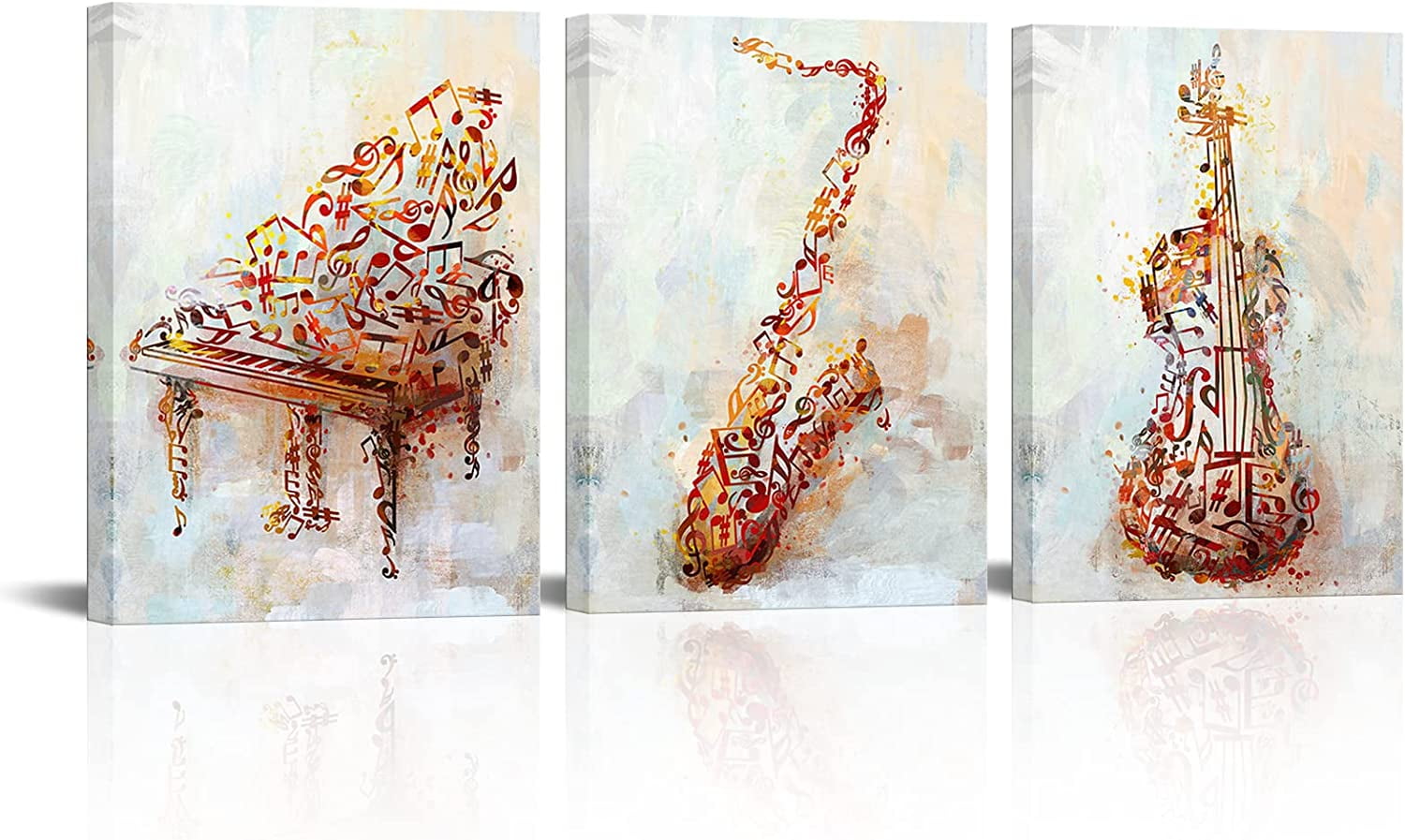 3 Pieces Abstract Music Canvas Wall Art Colorful Musical Instruments
