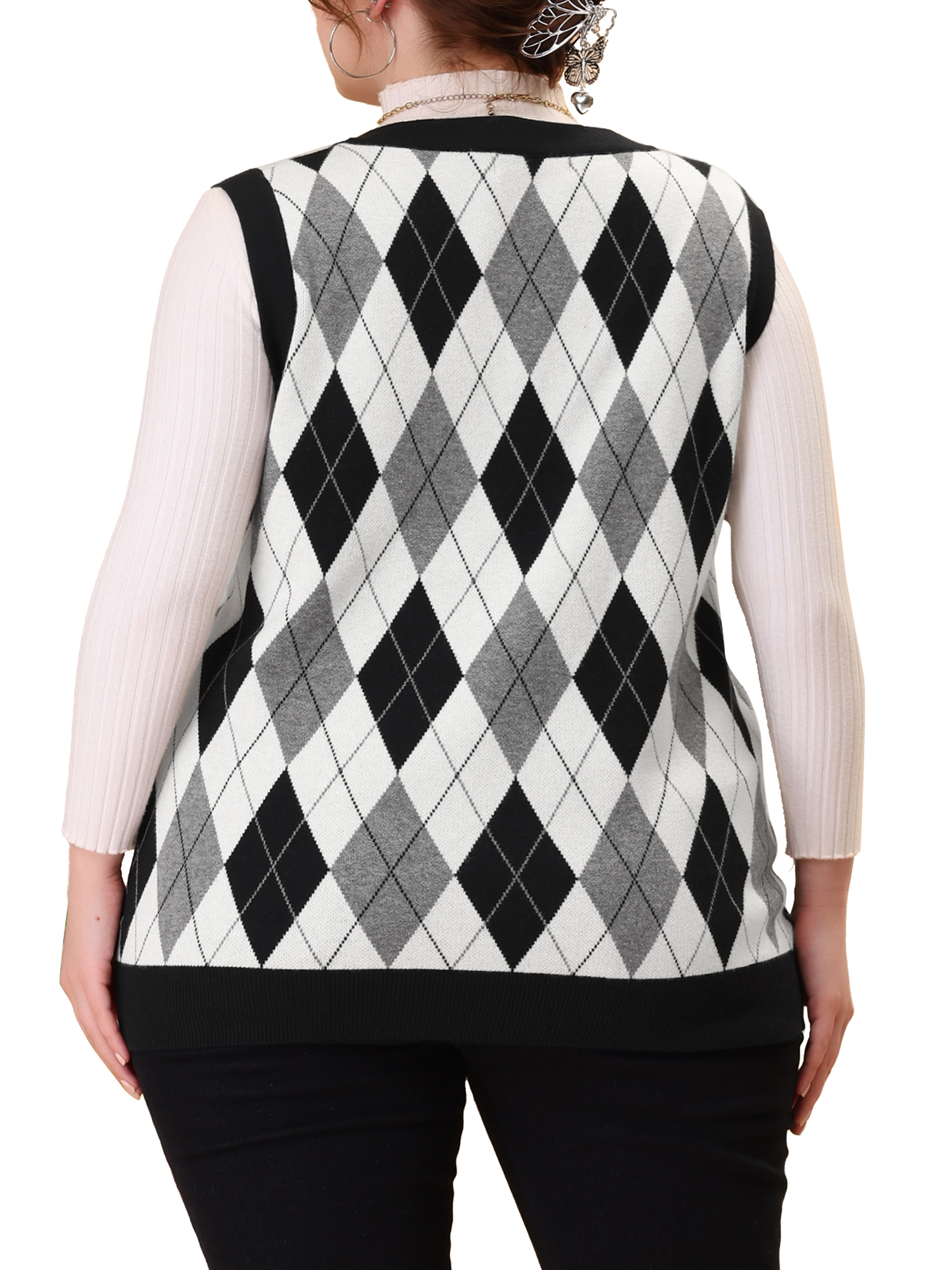 Unique Bargains Womens Plus Size Cable Knit Sleeveless Pullover Sweater Vests 