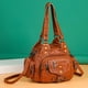 thumbnail image 4 of Bolso de mano de moda, monedero, cartera, bolso tipo cubo, informal, con cremallera, de piel sintética, para hombro Marrón, 4 of 9