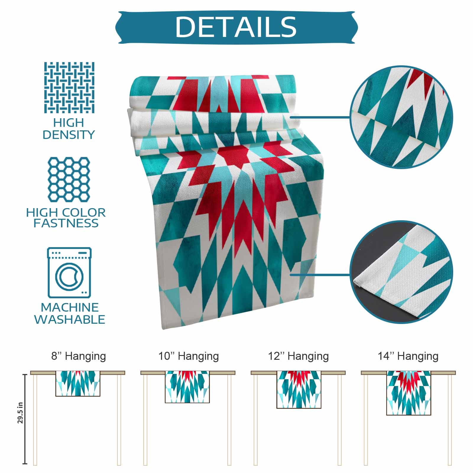 Table Runner Dresser Scarf 13 x 36 Inch Country Vintage Tribal Modern Bohemian Ethnic Table Runners Non-Slip Heat Resistant Kitchen Dining Table Decor for Indoor Outdoor Home Party Decoration
