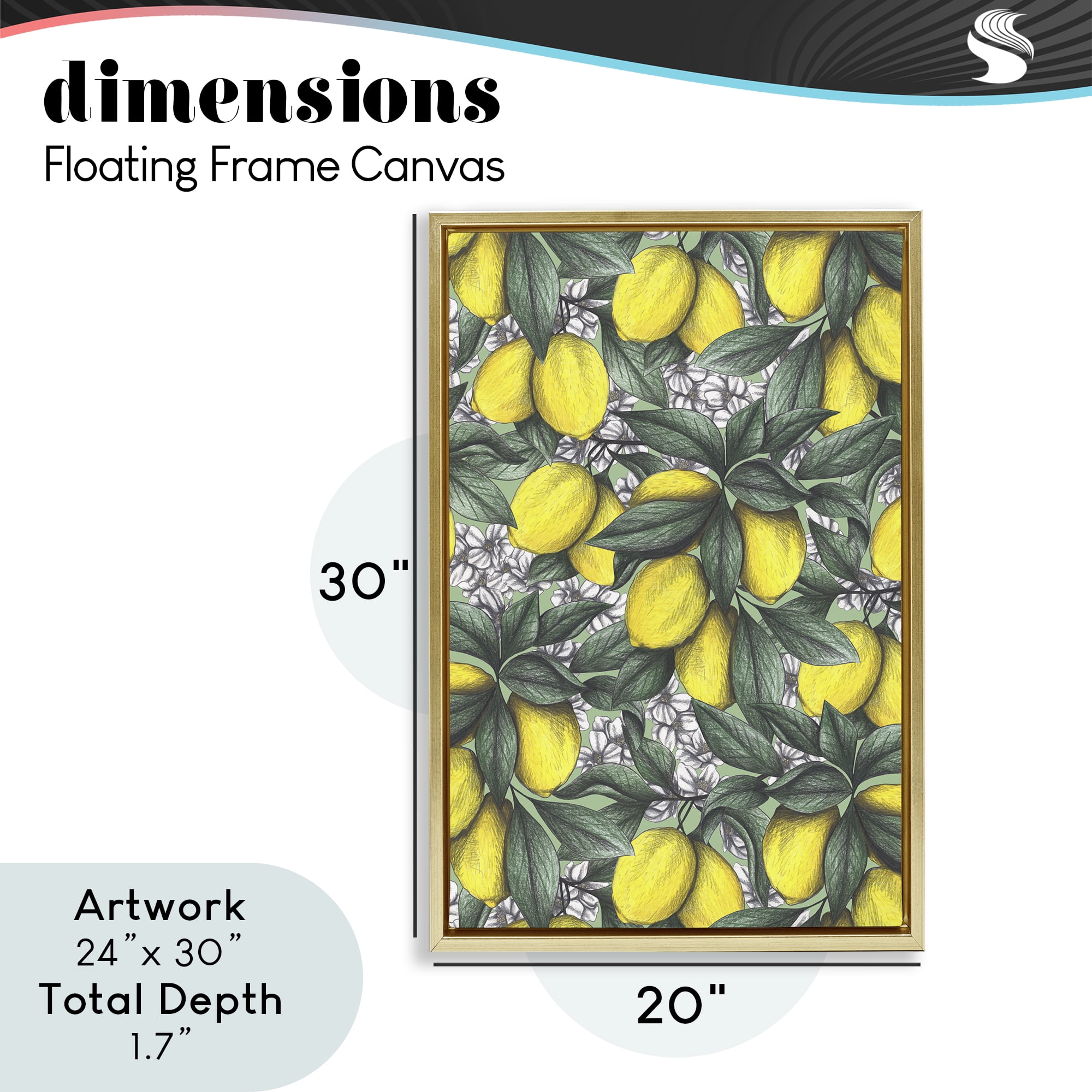 Under The Lemon Tree Gold Framed Floater Canvas Wall Art, design by Cecilia Battaini