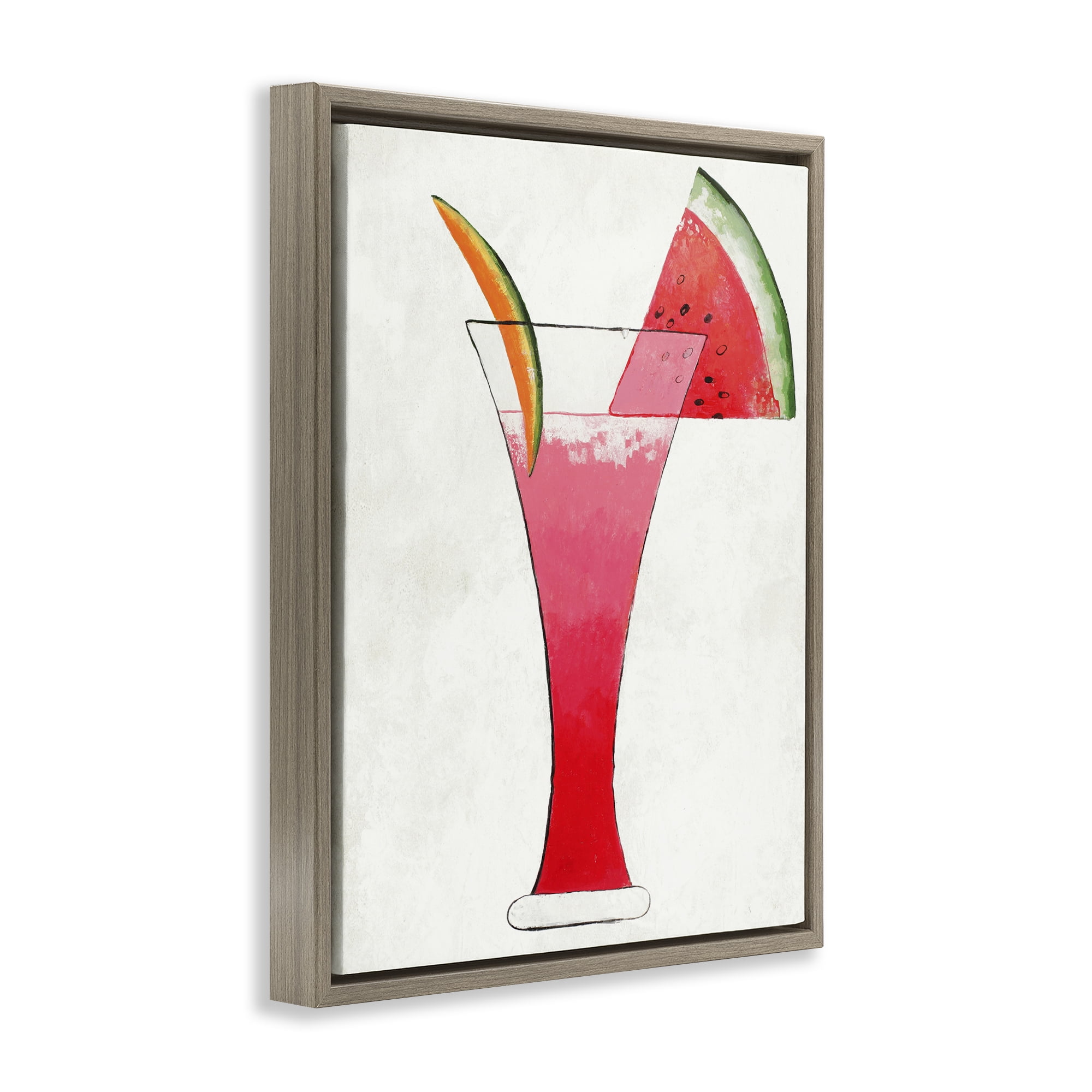 Stupell Industries Summer Cocktail Watermelon Slice Brown Framed Floater Canvas Wall Art, design by Lorenzo Collective