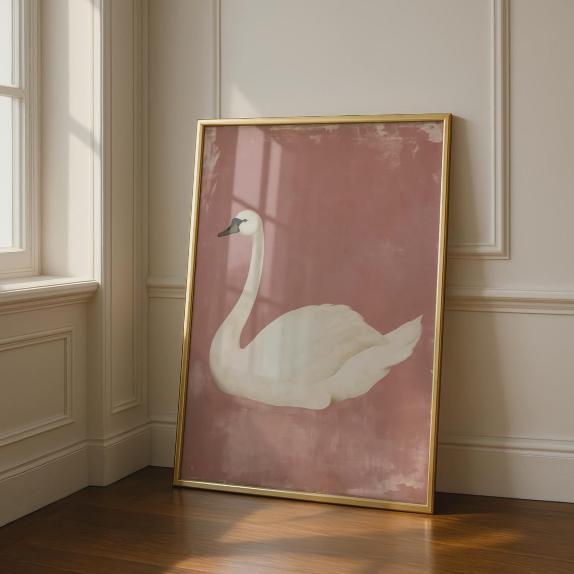 Swan Wall Art Background Antique Farmhouse Cottagecore Art Elegant Home Decor Whimsical