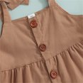 thumbnail image 6 of Coerni Girls Bow Strap Causal Beach Dress Summer Baggy Button Down Suspender Dresses Vintage Coffee Color Flowy Dress, 6 of 7
