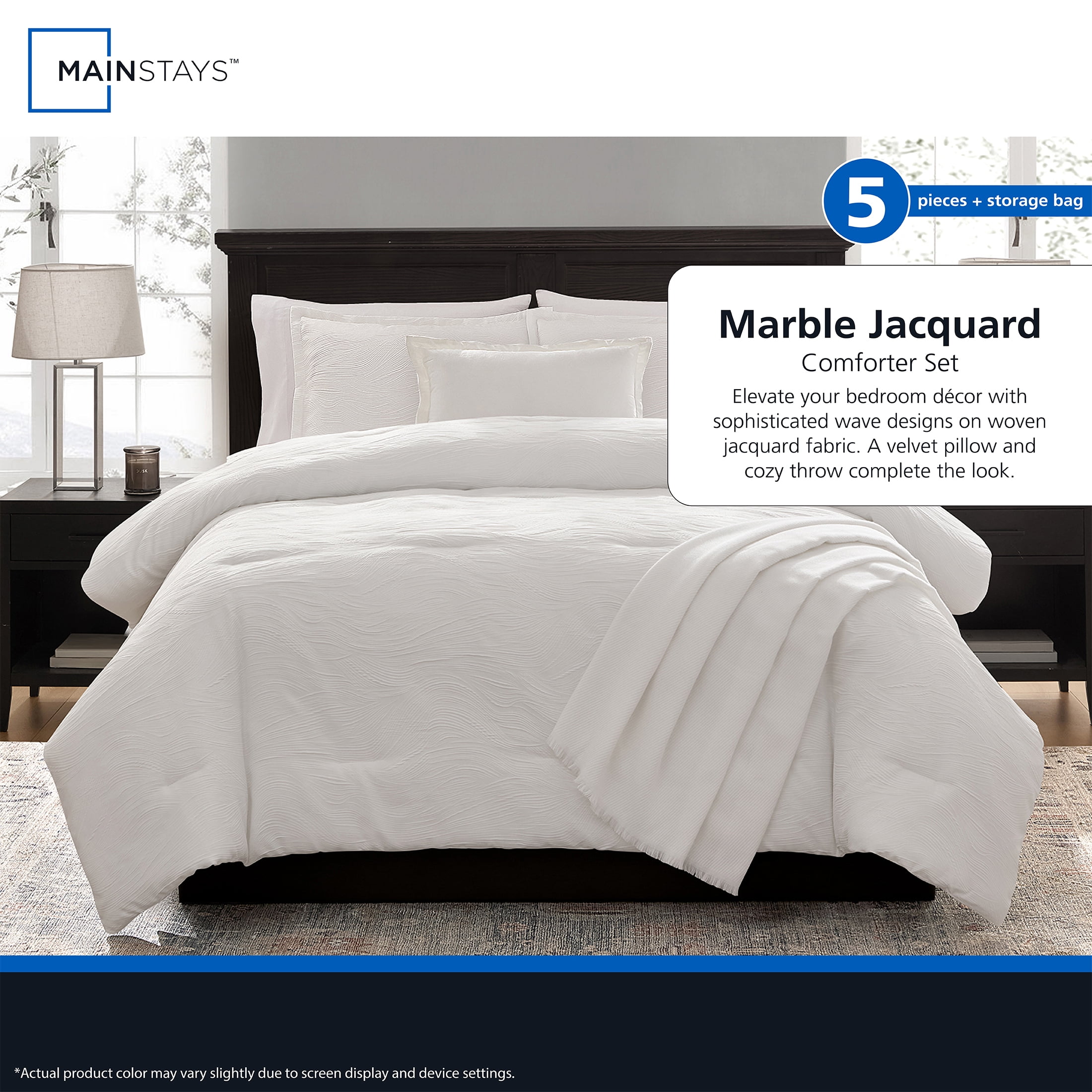 Mainstays Marble 5-Piece White Jacquard Comforter Set, King
