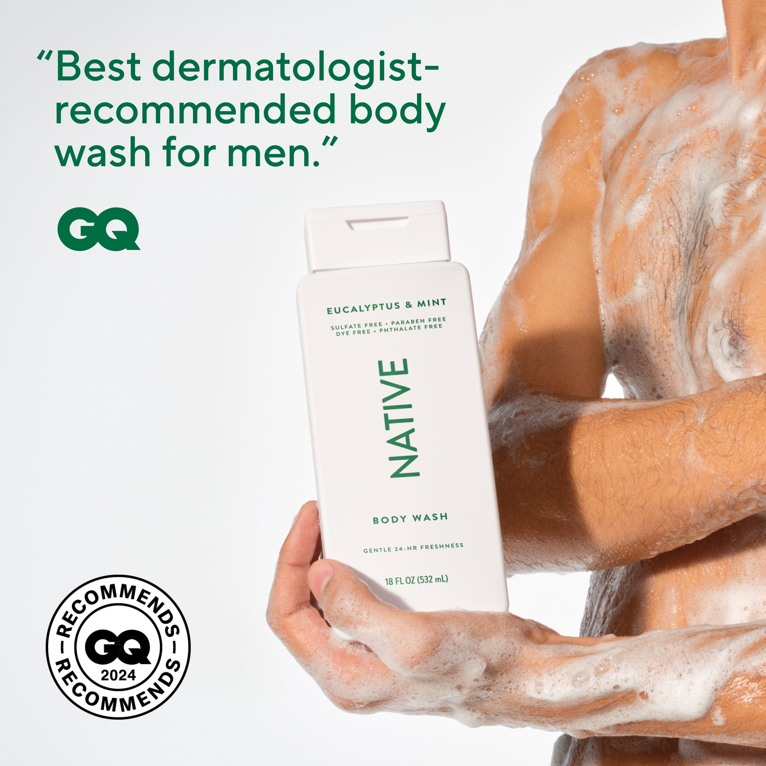 (6 pack) Native Body Wash for Women & Men, Sulfate Free, Eucalypts & Mint, 18 fl oz