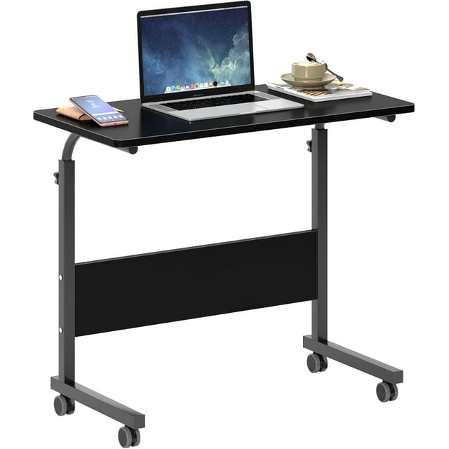 Bureau Debout Mobile Réglable en Pouces avec Station de Recharge, Petit Bureau d'Ordinateur Roulant, Bureau Portable pour Portable avec Étagères de Rangement et Roulettes pour Bureau à Domicile (Vintage)