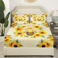 thumbnail image 3 of Erosebridal Kawaii Honey Bee King Sheets Room Decor Chic Sunflower Bed Set, Cute Animal Wildlife Bed Sheets Set Botanical Floral Leaf Sheet Set Beige Yellow Bedding Set, 3 of 5