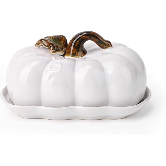 Butter Dish with Lid for Countertop, Cute Ceramic Pumpkin Butter Container Serving Tray with Cover, Decor Dinnerware for Home Fall Harvest Halloween Thanksgiving Decor