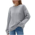 thumbnail image 2 of Women Crewneck Oversized Sweater Long Sleeve Solid Color Pullover Sweaters Warm Knit Loungewear Knit Blouse Dark Gray XXL, 2 of 7