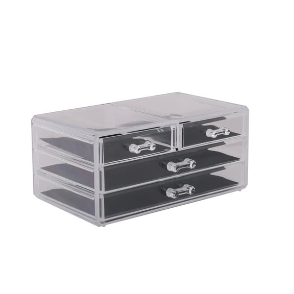 Simplify 3 Tier, 4 Drawer Plastic Cosmetic and Jewelry Organizer Chest in Clear